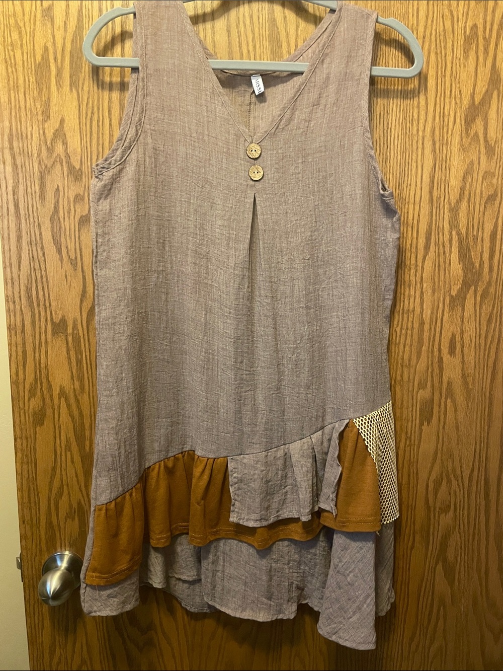 MISSLOOK Taupe and Mustard Layered Sleeveless Tunic C43